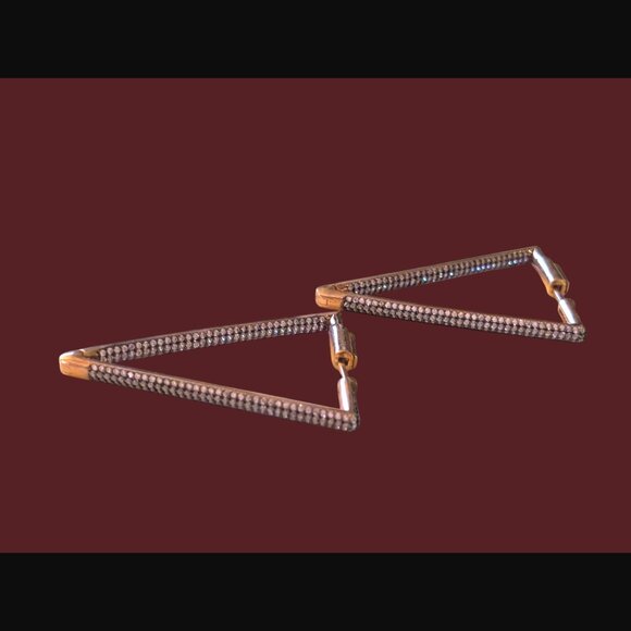 Nickho Rey Rose Gold 14k Vermeil 925 Sterling Silver Crystal 72mm Drop Earrings - Picture 2 of 8